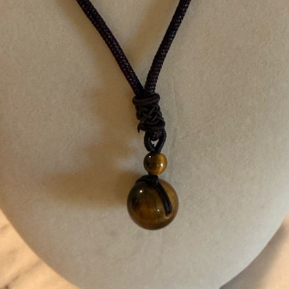 NWOT Round Natural Tiger Eye Stone Adjustable Necklace & Bracelet 8m 2 Piece Set - Picture 5 of 11